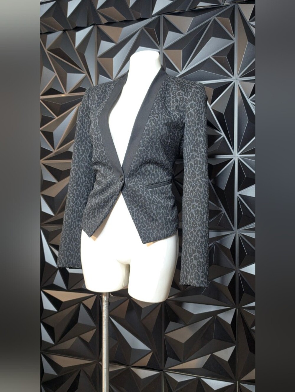 LOFT Black and Gray Leopard Print Tailored Blazer